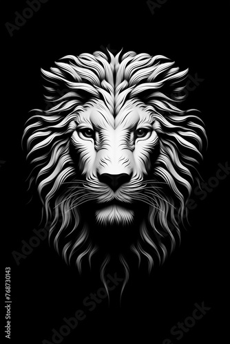 Minimalist drawing of a lion. Black and white art style illustration.