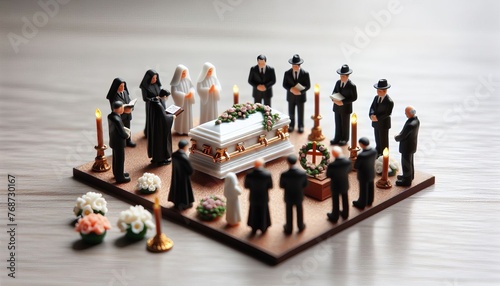 Eine Beerdigungs-Szene mit kleinen Plastik Spielfiguren aus dem Modellbau.