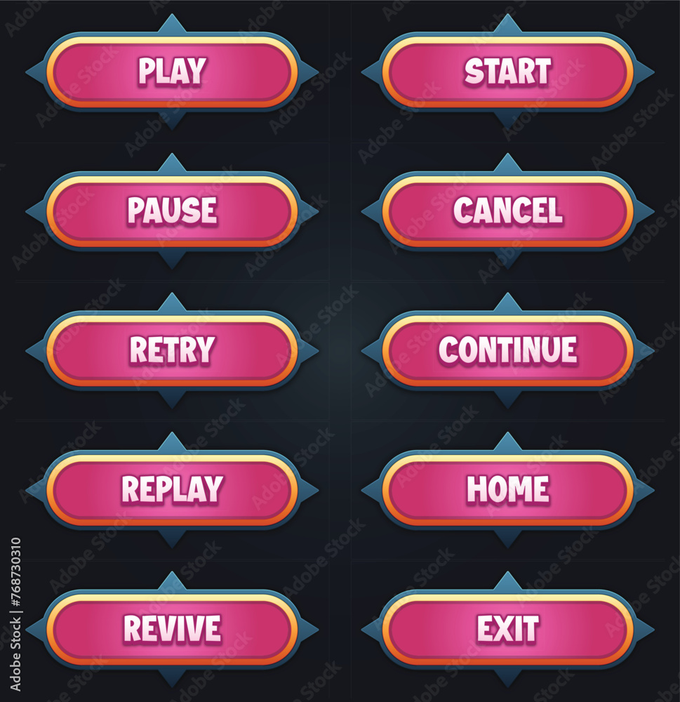 Game ui set of pink buttons with editable text effect gui to build 2d games game buttons kit Game ui set of pink buttons with editable text effect gui to build 2d games game buttons kit
