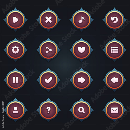 Game ui set of brown buttons in cartoon style gui to build 2d games cartoon casual buttons kit