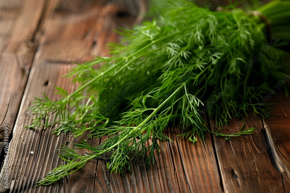 Bunch of dill on a wooden table. Bunch of dill on a wooden table.