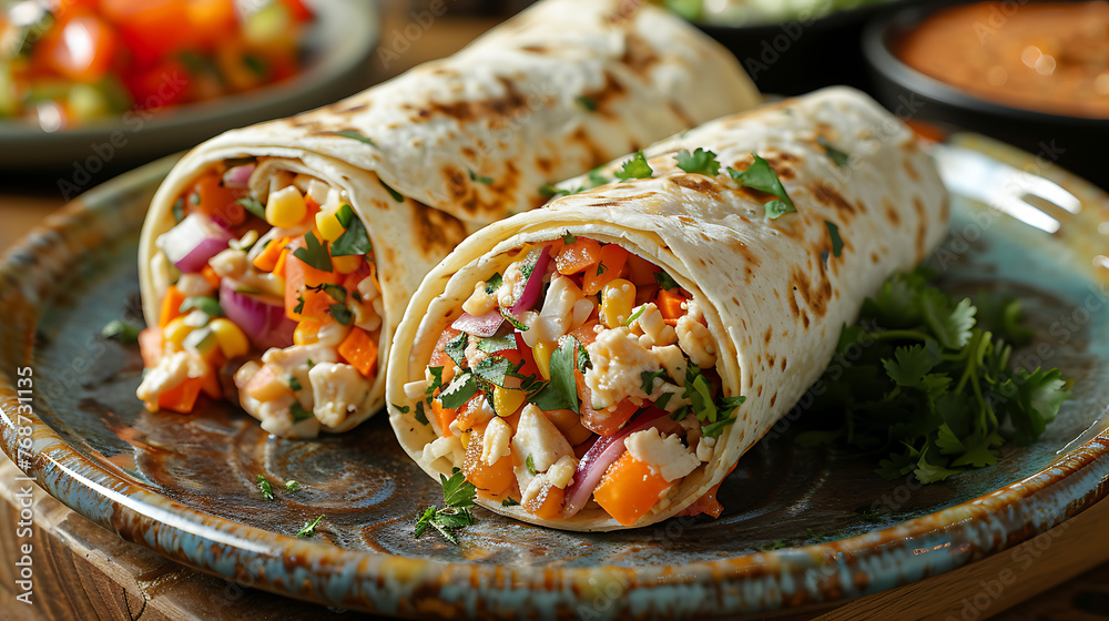grilled chicken with vegetables in a wrap grilled chicken with vegetables in a wrap
