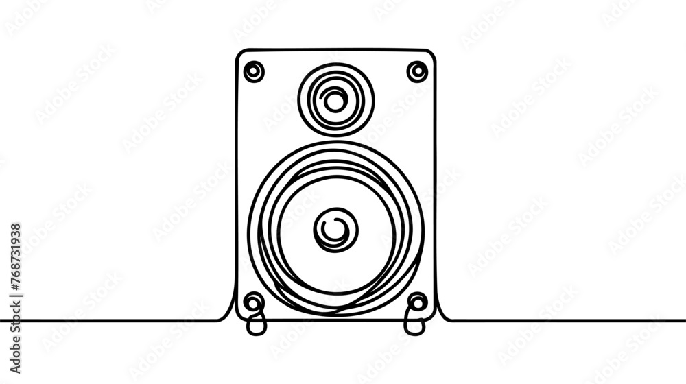 Single continuous line drawing Sound speaker in wooden body. Music loudspeaker, sub woofer acoustic stereo musical equipment icon. Party sound. Dynamic one line draw graphic design vector illustration Single continuous line drawing Sound speaker in wooden body. Music loudspeaker, sub woofer acoustic stereo musical equipment icon. Party sound. Dynamic one line draw graphic design vector illustration