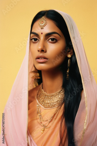 Portrait of a beautiful indian woman in traditional indian clothing