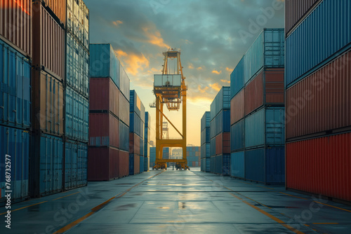 Port terminal storage of stacked cargo shipping containers for logistical purposes AI Generative