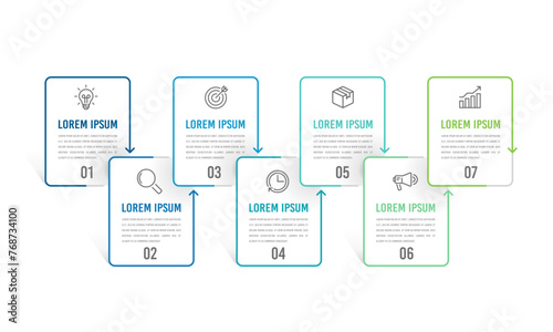 Infographic process with 7 steps to success. Can be used for presentation, workflow layout, diagram, banner. Vector illustration.