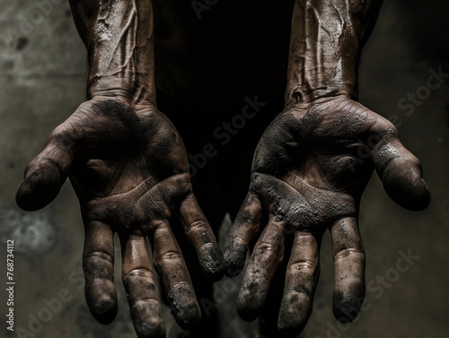 Oily mechanic hands