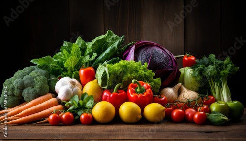 Fresh vegetables and fruits in the background 