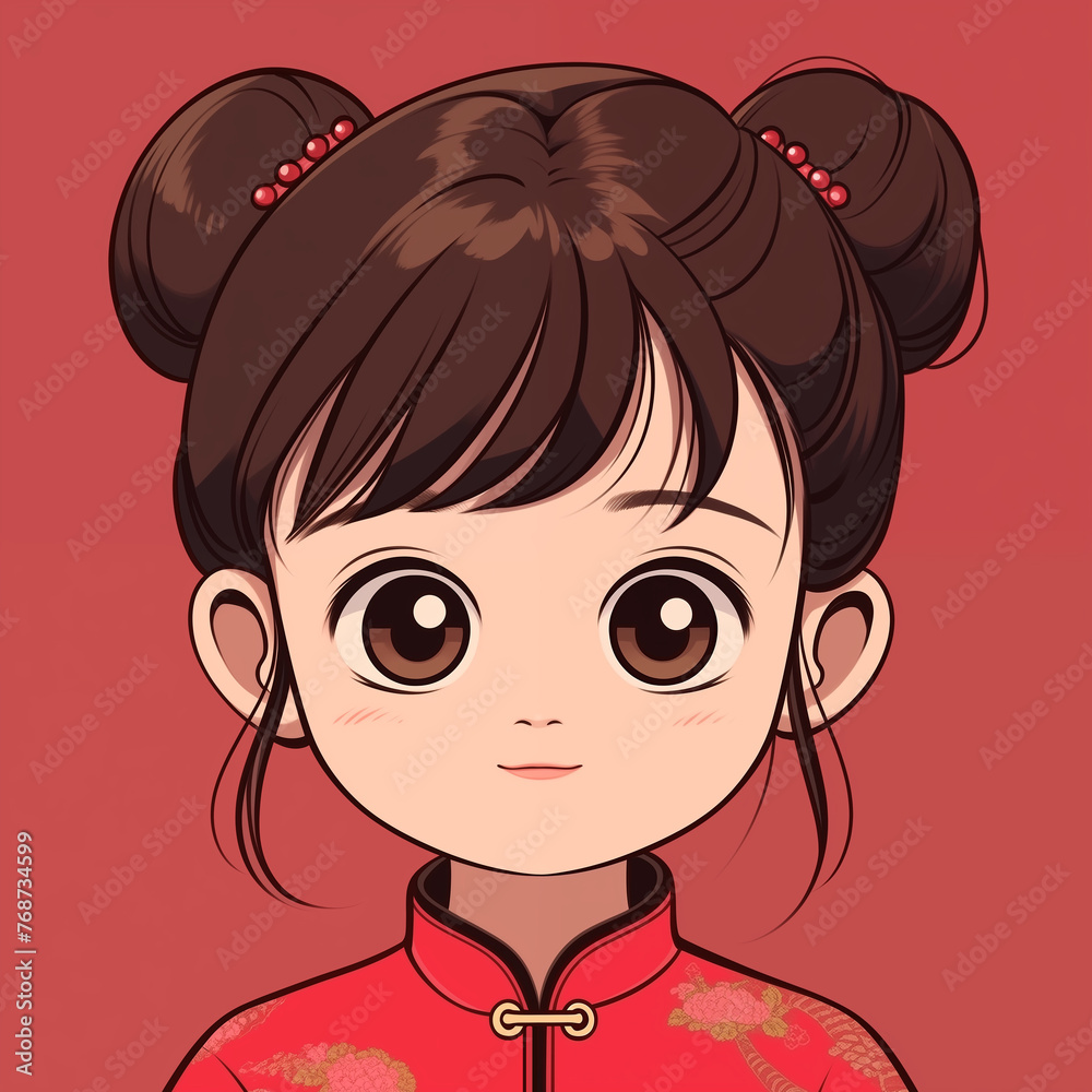 Hand drawn cartoon illustration of cute girl in Tang suit
Hand drawn cartoon illustration of cute girl in Tang suit