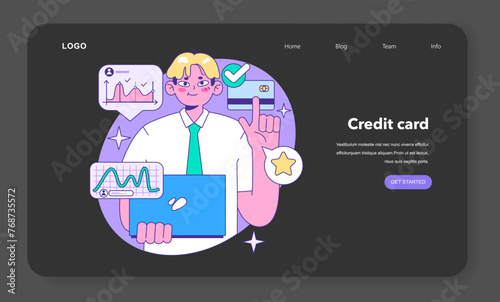 Credit card web banner or landing page night or dark mode set. Bank-offered