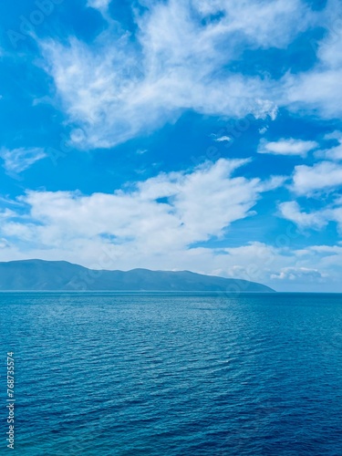 Scenic sunset over Ioninan sea in Vlore Albania. Vertical photo. 