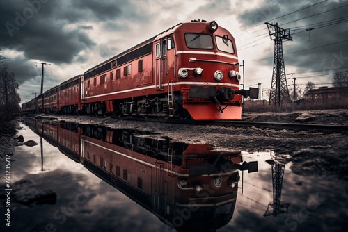 a red train on the tracks