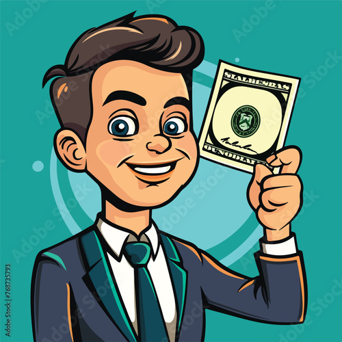 Business hand man holding banknote dollar cartoon 