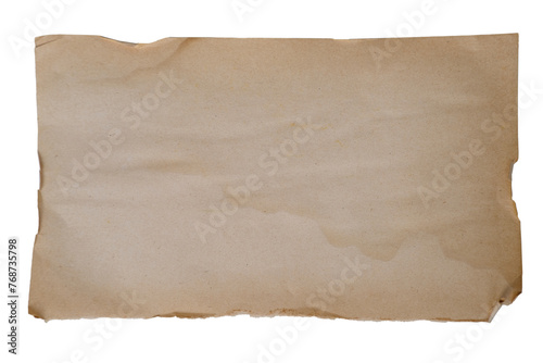 horizontal textural old paper, providing authentic and retro style, one sheet vintage textural paper on white isolated background, emphasizing historical value