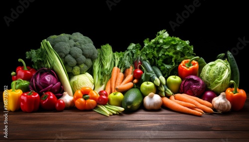 Fresh vegetables and fruits in the background 