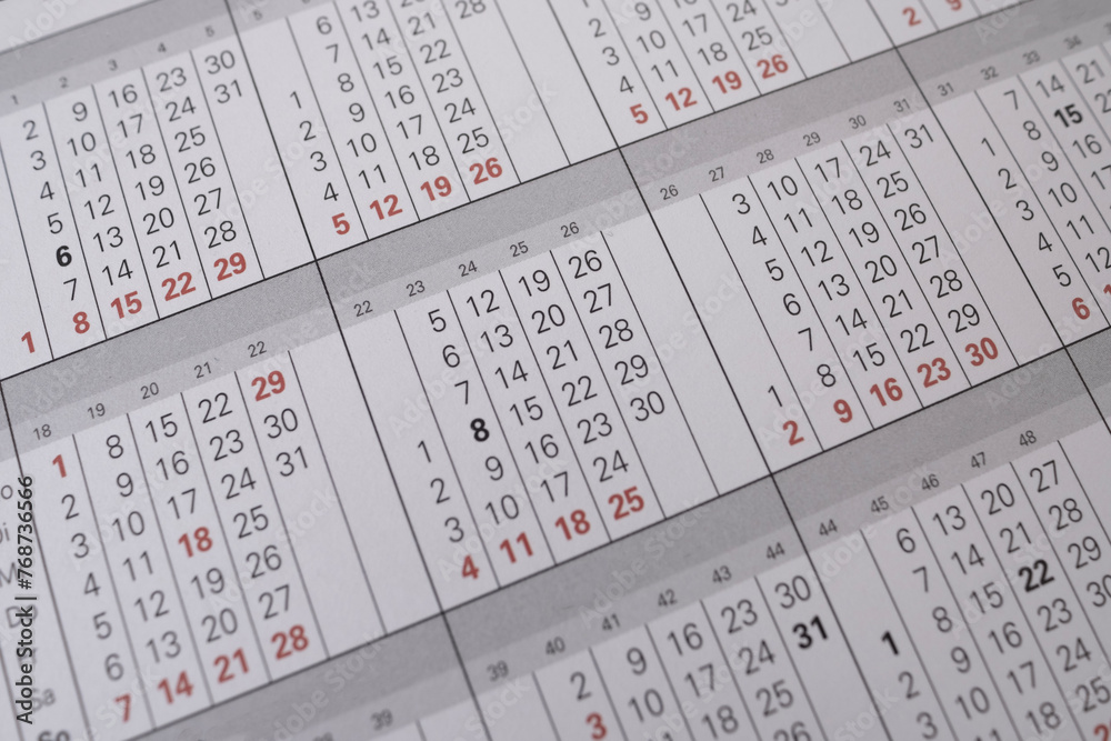 Close-up of calendar fragment, Planning and Scheduling, highlighting business terms and deadlines, Office Environment, time management Close-up of calendar fragment, Planning and Scheduling, highlighting business terms and deadlines, Office Environment, time management