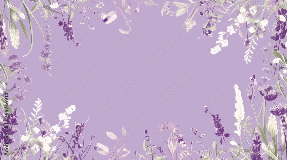 A photo featuring a violet backdrop, adorned with white and purple blooms beneath it A photo featuring a violet backdrop, adorned with white and purple blooms beneath it