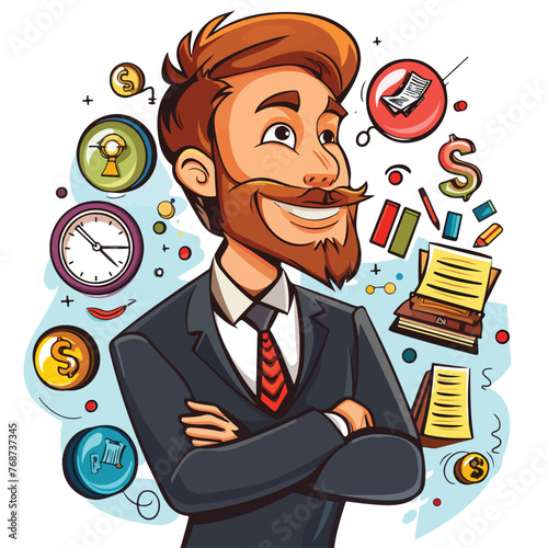 Businessman with business symbols cartoon vector il