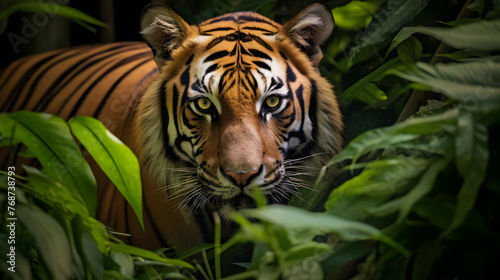 Indochinese Tiger, A Majestic Beast in Asian Jungles. Generated AI photo