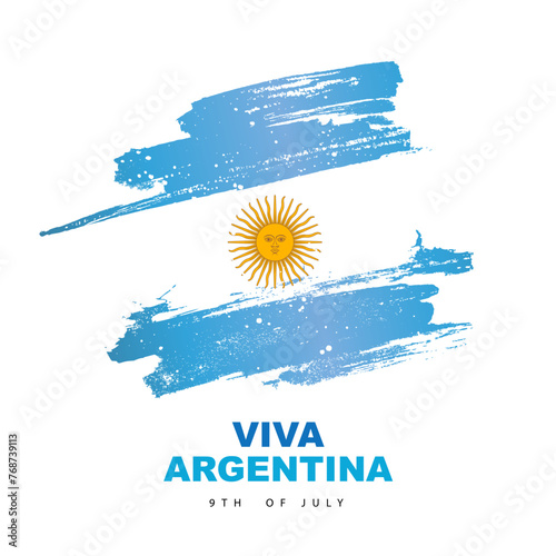 Viva Argentina, July 9th. Argentine flag painted with a brush. Independence Day. National holiday. Vector illustration