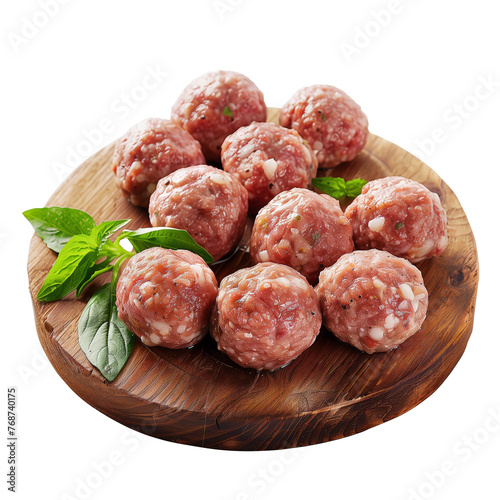 "IA Generated Image: Seasoned Beef Meatballs on Wooden Rustic Board with Transparent Background