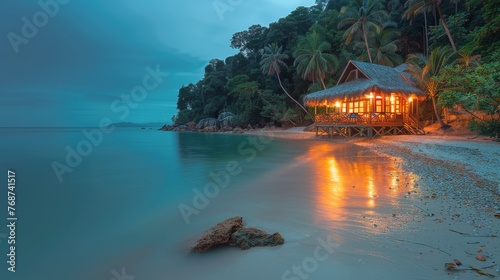Hut on Beach With Palm Trees