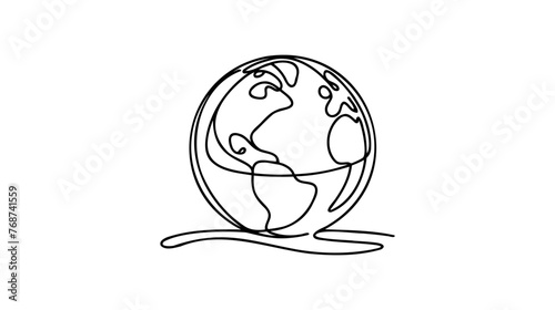 Continuous line art or one line drawing of global vector on white background.