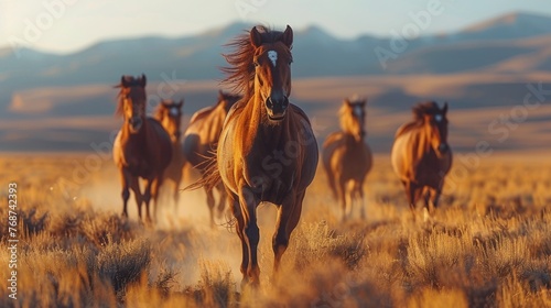 Group of Horses Running in Field