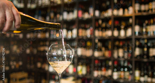 glass of white wine in the restaurant