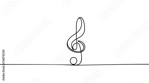 Continuous treble clef, music line art note vector sketch illustration. Abstract music notes song sound concept background outline icon art one sheet. Vector illustration sketch element.