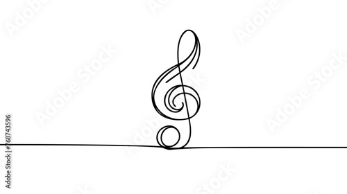 Continuous treble clef, music line art note vector sketch illustration. Abstract music notes song sound concept background outline icon art one sheet. Vector illustration sketch element.