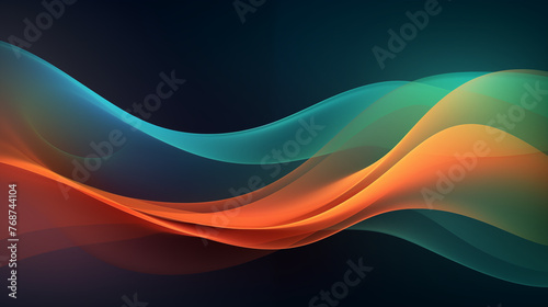 Elegant Orange and Green Curved Lines on Dark Background