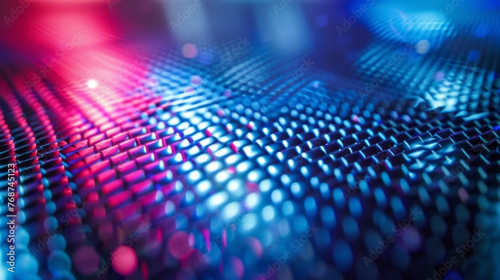 Vivid abstract background showing an alternating pattern of red and blue microchips, representing technological innovation.