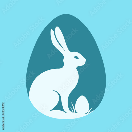 Króliczek wielkanocny. Królik i jajko. Wielkanocna ilustracja w prostym stylu na kartki świąteczne, banery, życzenia i do innych projektów. © Monika