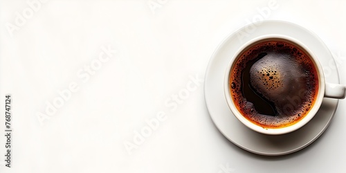 Aromatic Black Coffee in a Porcelain Cup on Bright White Background with Ample Copy Space for Placement