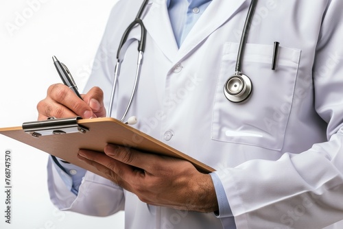 Doctor Writing on Clipboard With Stethoscope