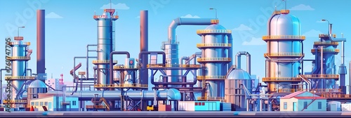 Intricate Pipeline and Petrochemical Plant Complex with Colorful Futuristic Industrial Architecture and Machinery