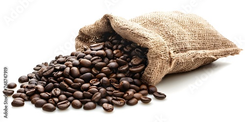 Coffee Beans in Burlap Sack on White Background with Copy Space for Branding or Advertising