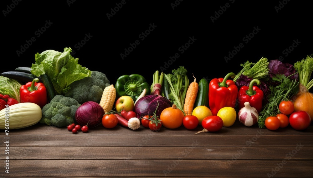 Fresh vegetables and fruits in the background 