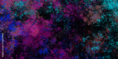 Star field background Aquamarine and pink dark red pink, blue and purple nebula universe. Cosmic neon light blue watercolor background aquarelle deep black Paper textured. Fantastic outer view space
