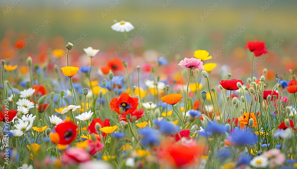 a field of flowers with the sun behind them