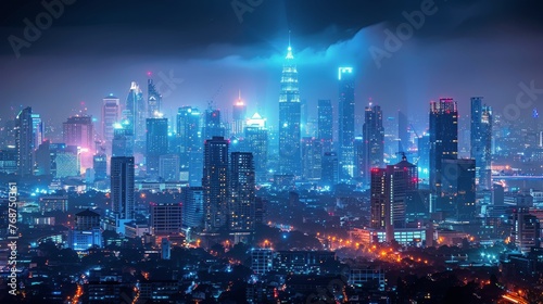 Urban Cityscape at Night Across River