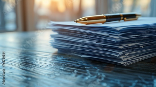 Stack of Papers With Pen