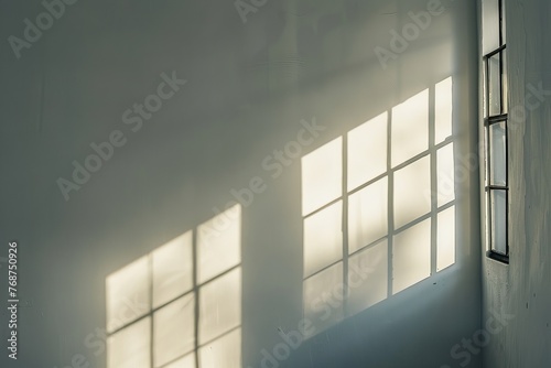The shadow of a window frame on a white wall during sunrise minimalist elegance