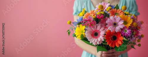 Woman Holding Colorful Flower Bouquet