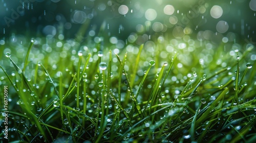 Glistening Water Droplets on Green Grass
