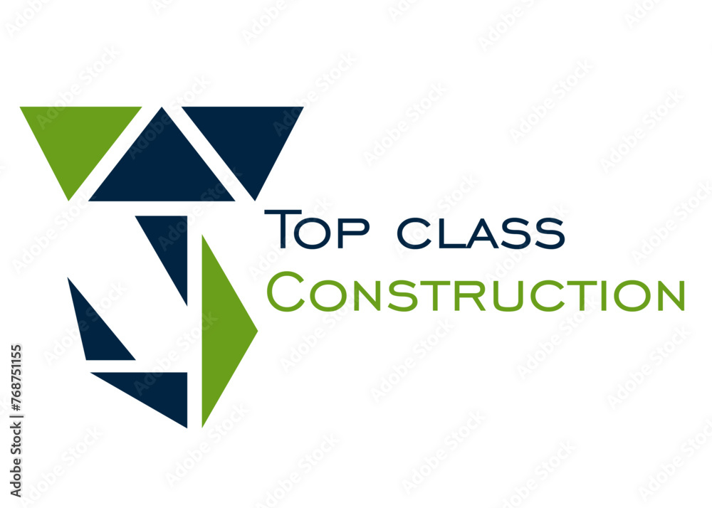 Logo made of triangular geometric shapes in green and dark blue color components of a cargo construction lifting hook Logo made of triangular geometric shapes in green and dark blue color components of a cargo construction lifting hook