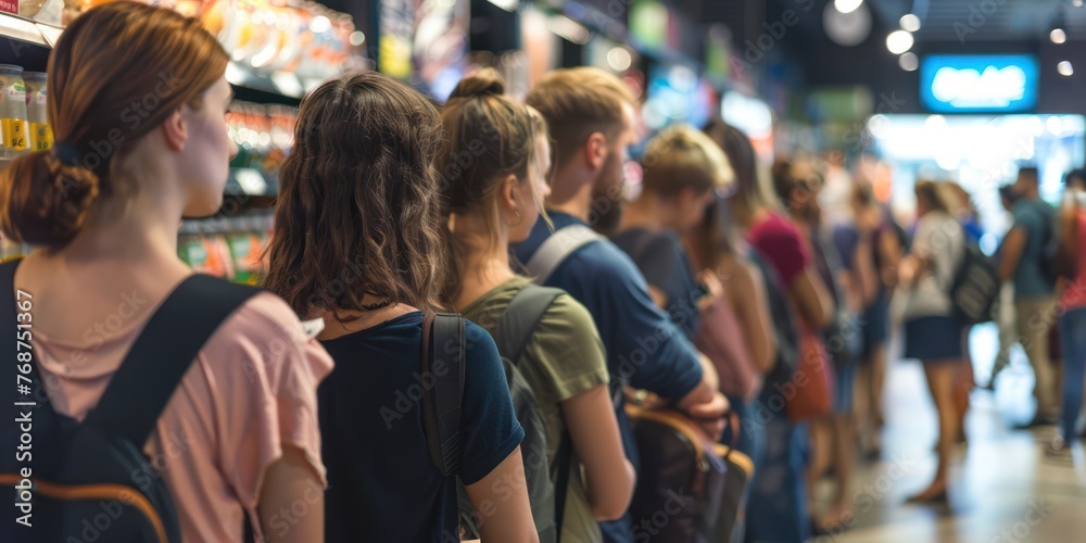 Fototapeta premium queue of people supermarket concept with crowded
