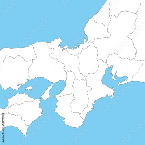 近畿地方・関西地方周辺のシンプルな白地図、県の境界入り photo