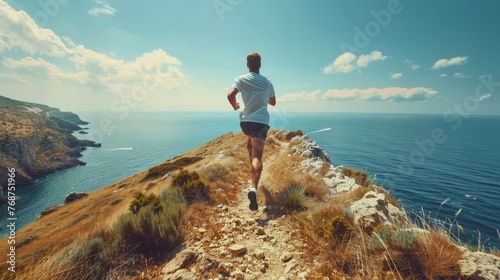 Man Running on Ocean Trail